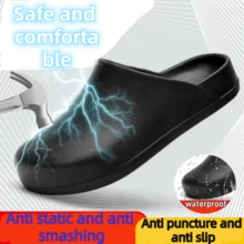 Chef's Shoes For Men, Non Slip, Waterproof, Oil Resistant, Puncture Resistant, Non Slip, Labor Protection Shoes For Kitchen Use, Black Hooded Slippers For Men, Slippers - Black - View 2