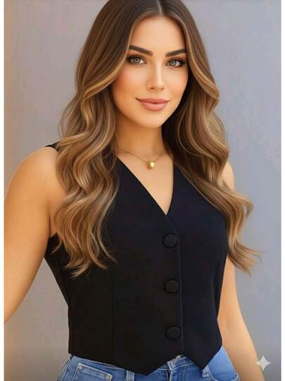 Colete Feminino Alfaitaria Tendencia Com Botoes