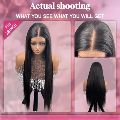 30 Inchs Brazilian Virgin Hair 5*5 200% Density Wear And Go Glueless Wigs Human Blend Hair Pre Plucked Pre Cut Straight Transparent Lace Front Wigs Human Blended Hair Wigs For Women No Glue Lace Front Closure Ready To Wear Wigs No Glue Need Natural Black