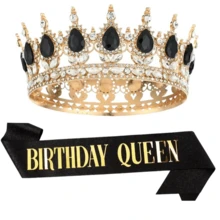 女士优雅水钻生日皇冠和绶带套装 - 闪亮金色头饰配“生日女王”牌匾，非常适合舞会、婚礼和庆典，生日派对配饰 | 闪亮皇冠 | 耐用金属皇冠，生日派对装饰品 - 彩色 - 查看 26