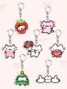 1个亚克力可爱猫咪钥匙扣：草莓猫、蓝莓猫、花朵猫、情侣猫、太阳猫、蜜蜂猫、波点猫，可爱挂件，汽车钥匙扣。日常包包配饰，可作挂饰、挂绳、钥匙扣。适合送给男朋友、女朋友、家人、医生、护士，也可作为派对礼物、手机装饰等，以及圣诞礼物。包包挂饰、汽车挂件、送给老师、姐妹的礼物创意 - 彩色 - 查看 16
