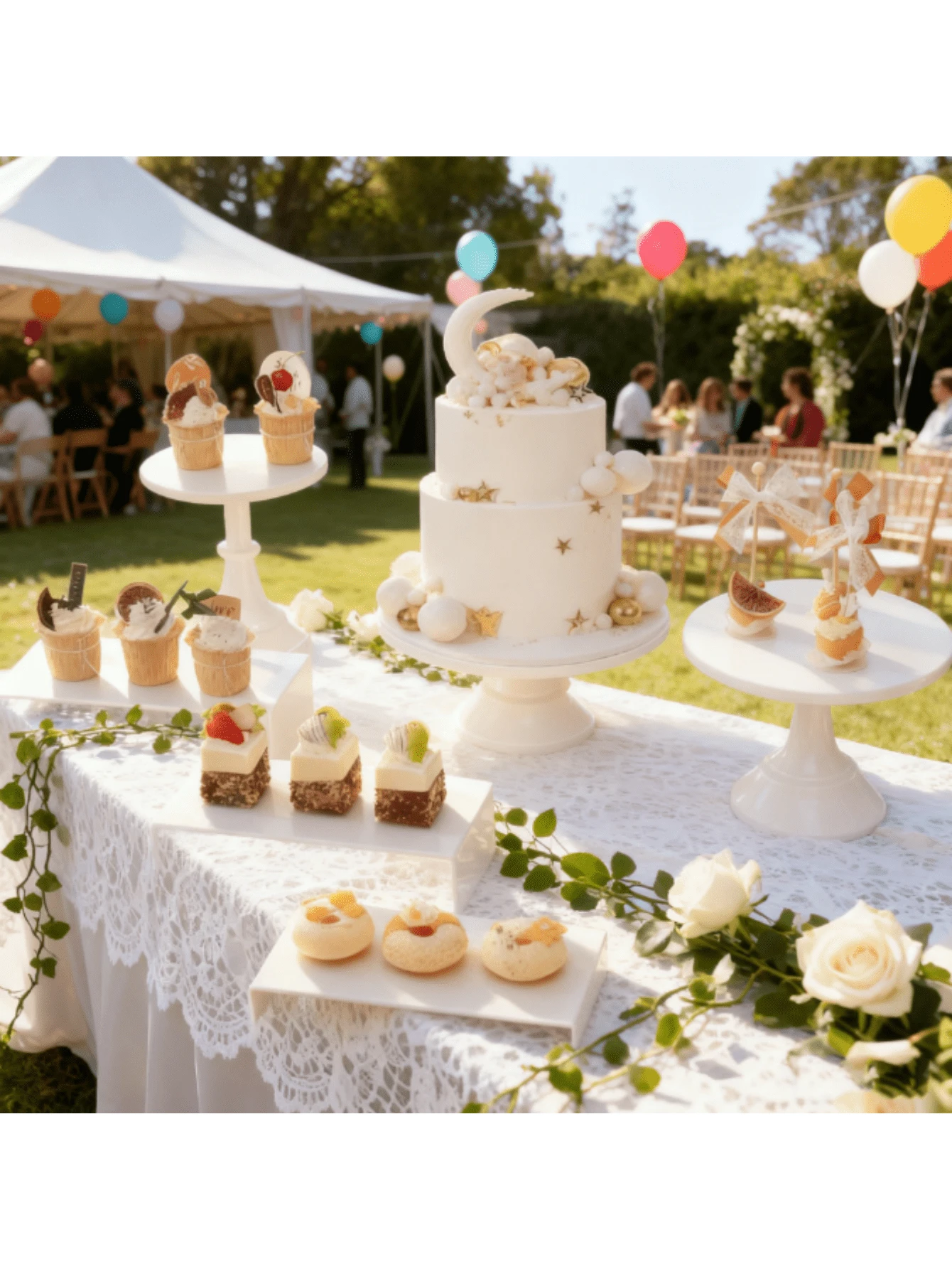 6PCS Cake Stand Set, Gold Metal Cake Stands For Party, Dessert Table Display Set, 3 Size Round Cake Pedestal Stand With Cupcake Risers Stands, Dessert Cake Holders For Weddings, Birthday, Baby Shower - 白色 - 查看 1
