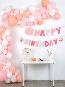 Cute Pink Cat Happy Birthday Letter Banner, Suitable For Cat's Birthday, Cat's Holiday - Pink - View 2