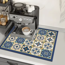 1 pieza Felpudo retro de cocina impermeable con estampado de cuadros, súper absorbente, oculta manchas, base de goma antideslizante, felpudo multiusos para mesa de comedor y cocina, apto para máquina de café, escurridor de platos, mesa de café, con base absorbente y antideslizante, aplicable para cafetera, máquina de espresso, felpudo decorativo - Multicolor - Ver 5