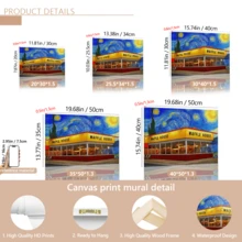 1 pièce Affiche murale vintage, Impression sur canevas du ciel étoilé coloré et de la Waffle House - Art mural vibrant de style Vincent Van Gogh, Art amusant, avec ou sans cadre, décoration de chambre, décoration de maison, décoration de dortoir universitaire, cadeaux pour la décoration murale dans l'hôtel, la maison, le salon, la chambre, la salle de bain et le bureau