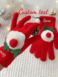 Personalized Name/Text Snowman Plush Winter Gloves - Christmas Hand Warmer With Fuzzy Cuff, Unisex, Cold Weather Gloves Suitable For Outdoor Activities, Parties And Gifts (Add Your Name) - Multicolor 5 - View 14