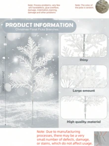 20pcs-Christmas Tree Picks Sprays 10.24 Inch Glitter Artificial Pine Leaves Cedar Stems Faux Pine Needles Greenery Cedar Branches Ornament For Home Garland Wreath Winter Decor(White)