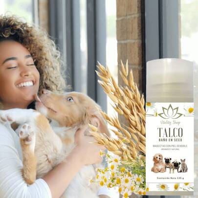 Talco Baño En Seco Orgánico Para Perros, Gatos Y Hurones 125g.