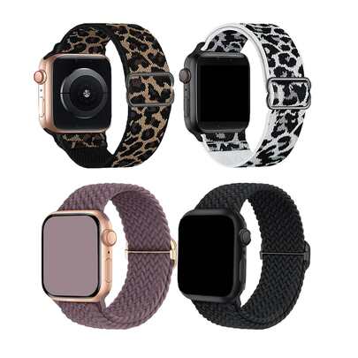 4pcs Elastic Sport Band Compatible With Samsung Galaxy Watch 7 6 4 5 Band 40mm 44mm/Watch 6 4 Classic 47mm 43mm 42mm 46mm/5 Pro/FE/Active 2 Men Women, Leopard Braided Stretchy Solo Loop Nylon Strap Compatible With Garmin Forerunner 245/645/Vivoactive 5 Band/Hua Wei Watch GT6 GT5 GT4 GT3 GT2 Band/Amazfit Active 2/ GTS 4 Mini/GTS 4 /GTS 3,18mm 20mm 22mm Universal Watch Band For Woman Man