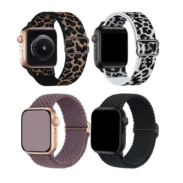 4 piezas Banda elástica deportiva compatible con Samsung Galaxy Watch 7 6 4 5 Banda 40mm 44mm/Watch 6 4 Classic 47mm 43mm 42mm 46mm/5 Pro/FE/Active 2 Hombre Mujer, Banda de nailon elástica trenzada con estampado de leopardo compatible con Garmin Forerunner 245/645/Vivoactive 5 Banda/Hua Wei Watch GT6 GT5 GT4 GT3 GT2 Banda/Amazfit Active 2/ GTS 4 Mini/GTS 4 /GTS 3,18mm 20mm 22mm Banda universal para reloj para mujer y hombre
