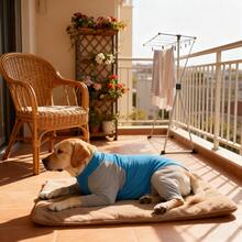 Quần áo bốn chân đa năng màu khối cho chó, phù hợp cho chó Golden Retriever, Labrador và các giống chó lớn khác, quần áo cho thú cưng có lỗ mở kéo để đi vệ sinh dễ dàng, bộ đồ triệt sản để ngăn rụng lông, đồ mặc nhà có thể giặt bằng máy - Màu xanh lam - Xem 3