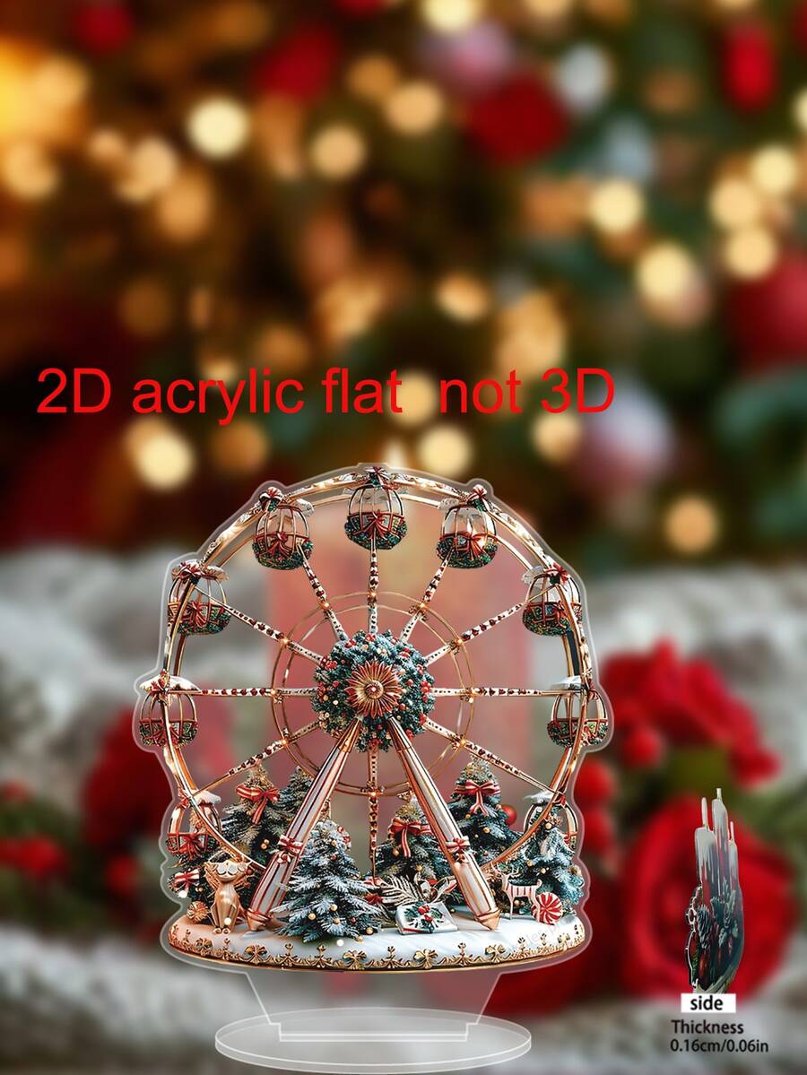 彩色亚克力圣诞摩天轮场景摆件,带支架,家居办公装饰,理想的节日礼物,艺术风格,多功能装饰牌匾和饰品 - 彩色 - 查看 1