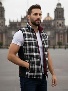 Chaleco Doble Vista Hombre Acolchado | Reversible con Cuadros y Liso Térmico con Bolsillos Ideal Casual & Outdoor Otoño Invierno - Granate - Ver 3