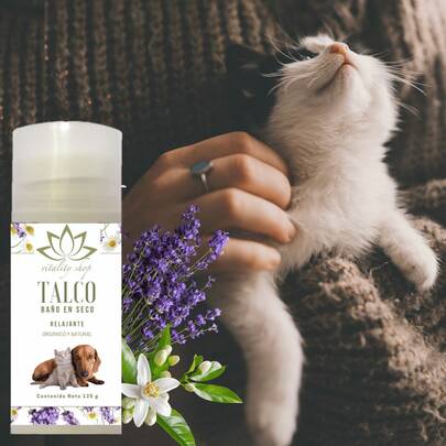 Talco Baño En Seco Orgánico Para Perros, Gatos Y Hurones 125g.