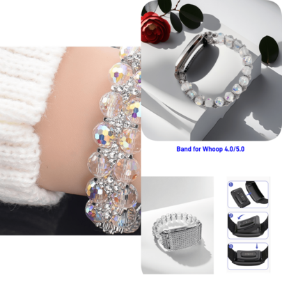 WHOOP 4.0/5.0 Tracker Protective Case, PC Shell Replacement Band, Rhinestone Protective Cover + Crystal Band, Sports Wristband Compatible With WHOOP 4.0 Heart Rate Sensor