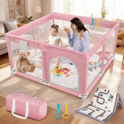Baby Playpen With Mat, 50x50 Inch Playpen With Mat Waterproof For Babies And Toddlers Play Pen Playards Gate Fence Active Center Indoor,Mother's Day Gift