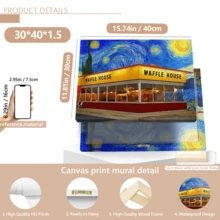 1 pièce Affiche murale vintage, Impression sur canevas du ciel étoilé coloré et de la Waffle House - Art mural vibrant de style Vincent Van Gogh, Art amusant, avec ou sans cadre, décoration de chambre, décoration de maison, décoration de dortoir universitaire, cadeaux pour la décoration murale dans l'hôtel, la maison, le salon, la chambre, la salle de bain et le bureau