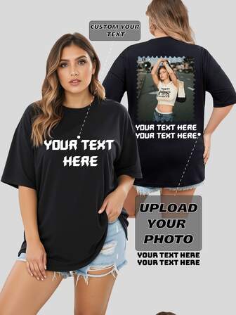 Camiseta personalizada de talla grande para mujer, sube tu foto personal/PNG/foto de grupo/mascota/pareja/familia, personaliza texto/nombre/bendición/festivo/aniversario