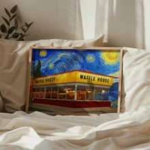 1 pièce Affiche murale vintage, Impression sur canevas du ciel étoilé coloré et de la Waffle House - Art mural vibrant de style Vincent Van Gogh, Art amusant, avec ou sans cadre, décoration de chambre, décoration de maison, décoration de dortoir universitaire, cadeaux pour la décoration murale dans l'hôtel, la maison, le salon, la chambre, la salle de bain et le bureau