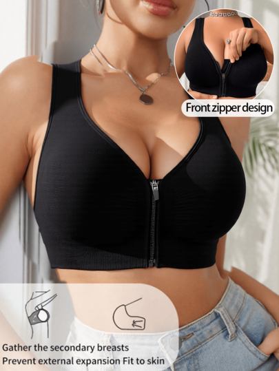 Plus Size Women Seamless Wireless Comfortable Breathable Solid Color Bra, Full Coverage Lift Support Adjustable Strap Comfortable Lingerie