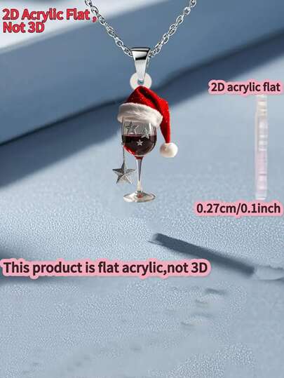 Colier plat 2D acrilic 2D pentru femei - Pandantiv drăguț în formă de pahar de vin cu pandantiv vin roșu și șampanie, bijuterii pentru petrecere de Crăciun, cadou de ziua de naștere, ținută casual, colier cu lanț pentru femei (accesoriu cu tematică de vin roșu, ideal pentru Crăciun, Anul Nou, zile de naștere) - Ușor și durabil, nu necesită întreținere, perfect pentru iubitorii de vin, design festiv cu tematică de pahar de vin și vin, purtat tot timpul anului, colier statement, bijuterii