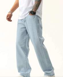Balloon Pants, Men's Denim, Baggy, Wide Leg, Streetwear, Stonewashed, Graphite Gray - 淺藍色 - 查看 1