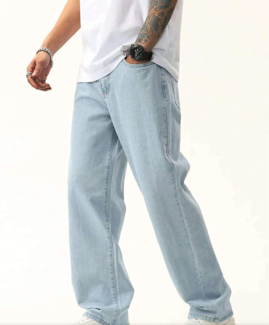 Balloon Pants, Men's Denim, Baggy, Wide Leg, Streetwear, Stonewashed, Graphite Gray - 淺藍色 - 查看 1