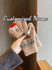 Personalized Name/Text Snowman Plush Winter Gloves - Christmas Hand Warmer With Fuzzy Cuff, Unisex, Cold Weather Gloves Suitable For Outdoor Activities, Parties And Gifts (Add Your Name) - Multicolor 5 - View 12