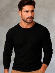 AMERICAN LONG SLEEVE T-SHIRT/BASIC T-SHIRT/RIBBED T-SHIRT - Black - View 1