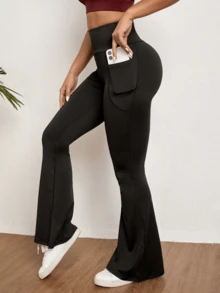 1 Piece Of High Waisted, High Stretch Flair Yoga Pants For Women With Pockets, Wearing Tight Pants For Sports Training And Fitness