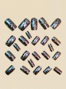 24pcs Leopard Print Nails, Medium And Long Square False Nails, Gothic False Nails, Cool Girl Nails, High-End Nail Art Can Well Show The Charm Of Your Fingertips. Nail Press Detachable False Nails Nail Art Fall Press On Nails
