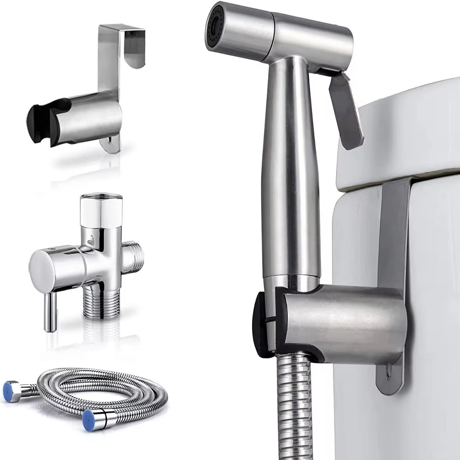 Stainless Steel Sitz Shower Nozzle Accessory With Hose Kit -304 Stainless Steel Sitz Shower Gun, Adjustable Water Pressure And One Handed Lever Control, Suitable For Toilets, Baby Washing, Pet Bathing, Etc., Easy To Use - Silver - View 1
