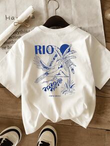 Camiseta Brasileira Floral Oversized Tshirt Gola Redonda Verão Tropical Moda Praia - Rio Copacabana - creme - Visão 3