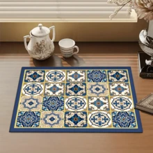 1 pieza Felpudo retro de cocina impermeable con estampado de cuadros, súper absorbente, oculta manchas, base de goma antideslizante, felpudo multiusos para mesa de comedor y cocina, apto para máquina de café, escurridor de platos, mesa de café, con base absorbente y antideslizante, aplicable para cafetera, máquina de espresso, felpudo decorativo - Multicolor - Ver 15