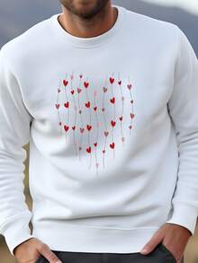 Mens Hearts Shirt, Minimal Heart Shirt, Love Valentines Day Shirt, Women Valentines Day Shirt, Loved Ones Gifts, Christmas Shirt, Red Heart Shirt Sweatshirt - 白色 - 查看 1