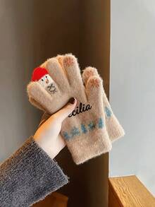 Personalized Name/Text Snowman Plush Winter Gloves - Christmas Hand Warmer With Fuzzy Cuff, Unisex, Cold Weather Gloves Suitable For Outdoor Activities, Parties And Gifts (Add Your Name) - Multicolor 5 - View 16