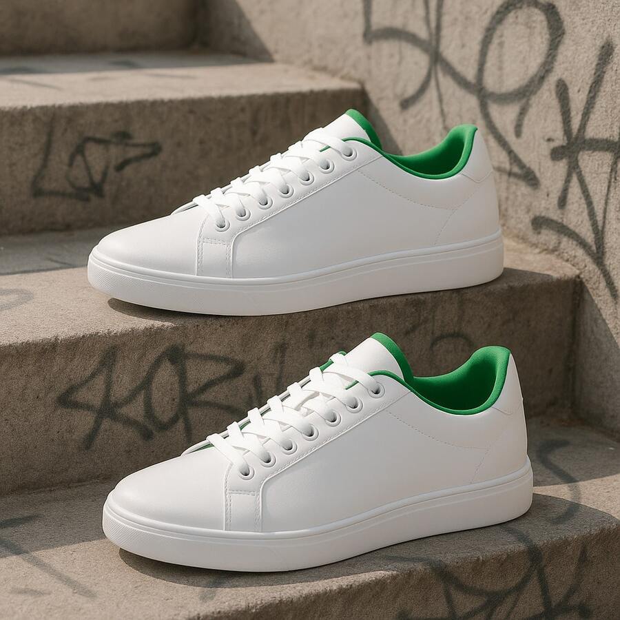 Men's Casual Sneakers, Stylish For Work Or Everyday Use, High Quality, Special Offer, Immediate Shipping - White/Green - View 1