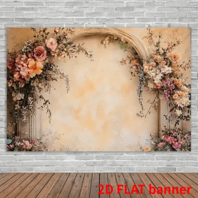 One 2D Flat Retro Floral Arch Photography Background Cloth With Roses And Green Plants. Durable Beige Textured Background Tapestry For Studio Wedding, Birthday And Home Decoration, Wall Decoration, Romantic Scene Setting, No Electricity Required