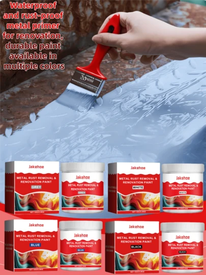jakehoe 150g Water-Based Metal Anti-Rust Paint, Gray, White, Blue, Specialized Water-Based Anti-Rust Paint, Waterproof, Anti-Rust, Anti-Corrosion, Metal Primer, Durable Renovation Paint, Multiple Colors Available, Metal Anti-Rust Repair Paint For Rust Removal And Renovation, Easily Solves Rust Issues
