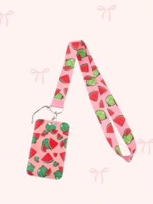 2pcs Summer Style Hawaiian Fruits Lanyard ID Card Holder Set (Card + Lanyard) - Strawberry, Pineapple, Avocado, Lemon, Kiwi ,Watermelon Patterns For All-Season Use, Work ID, Back To School Essentials, Teacher & Student Gifts Bag Charms Car Accessories Friend Sister Gift Ideas