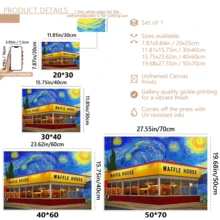 1 pièce Affiche murale vintage, Impression sur canevas du ciel étoilé coloré et de la Waffle House - Art mural vibrant de style Vincent Van Gogh, Art amusant, avec ou sans cadre, décoration de chambre, décoration de maison, décoration de dortoir universitaire, cadeaux pour la décoration murale dans l'hôtel, la maison, le salon, la chambre, la salle de bain et le bureau