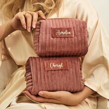 Custom Makeup Bag, Personalised Bridesmaid Wedding Gift, Travel Toiletry Bag - Beige - View 5