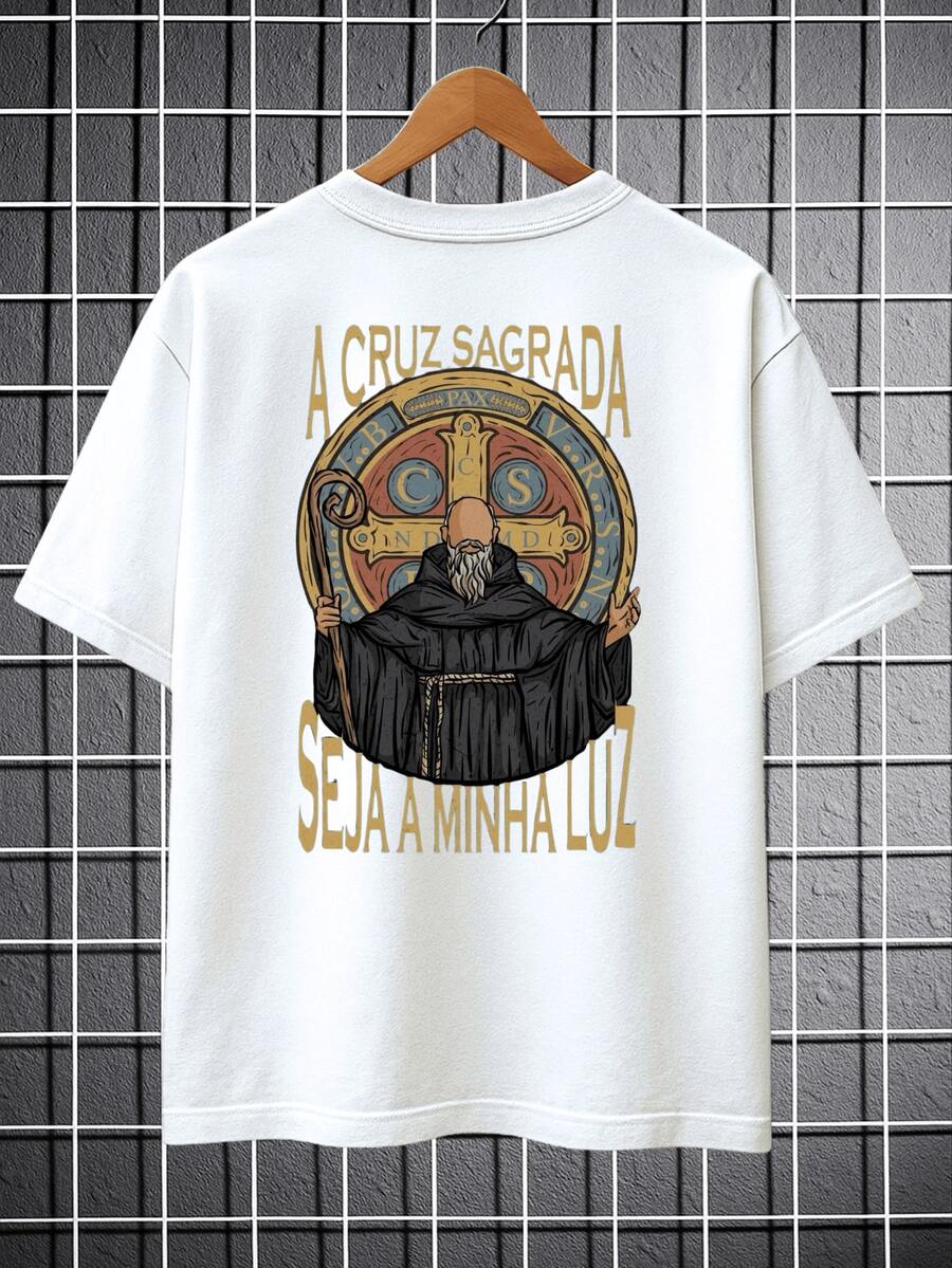 Religious Christian T-Shirt Saint Benedict God Jesus Catholic Shirt Blouse Unisex Men's Women's 100% Cotton Top Premium Streetwear New Release Immediate Shipping Various Colors Black White!! Plus Size - 白色 - 查看 1