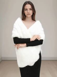 1pc Women's Fluffy Warm Shawl, Elegant Fashion Versatile Scarf, Great For Photos For Dress