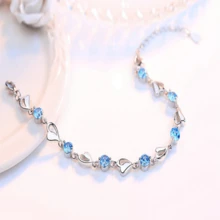 925 Sterling Silver Cubic Zirconia Heart Bracelet, Suitable For Daily Wear And Gift Giving - Blue - View 5