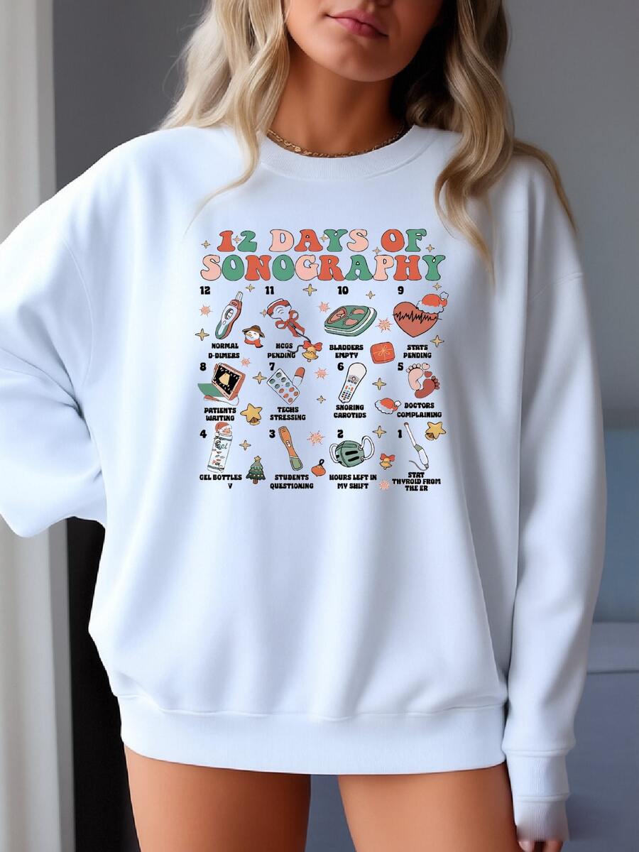 12 Days Of Sonography Christmas Sweatshirt: Nurse Ultrasound Tech Gift Sweatshirt - 白色 - 查看 1