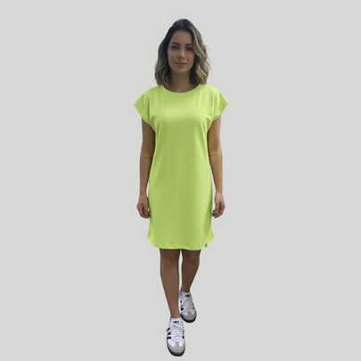 Vestido Feminino Midi Manga Curta Cor Sólida Moletinho
