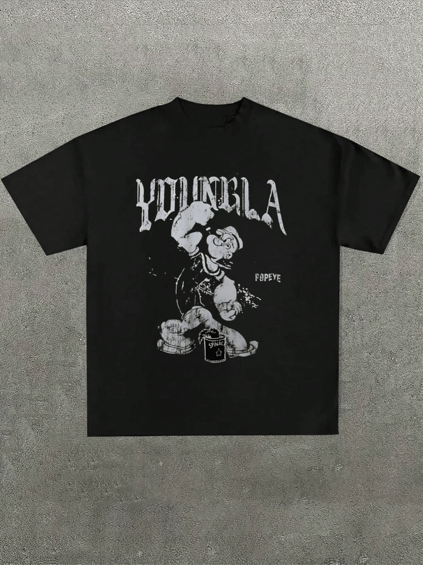 YoungLA Printed Crew Neck Short Sleeve T-Shirt With Muscleman And Can Of Spinach - 黑色 - 查看 1