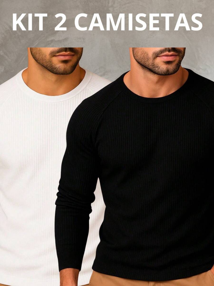 Long Sleeve Ribbed Raglan T-Shirt - 黑白套裝 - 查看 1