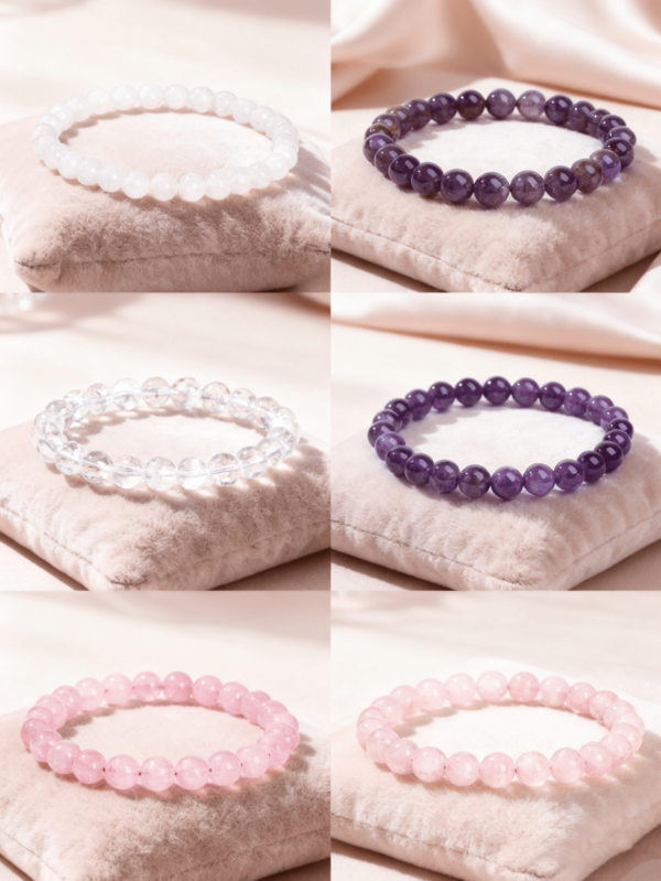 4/6/8/10/12mm Natural Crystal Beaded Bracelet, White/Purple/Pink Crystal Healing Stones, Enhances Relationships, Wisdom, Energy, Suitable For Teenagers, Daily Wear, Holiday Gifts, Handmade Jewelry